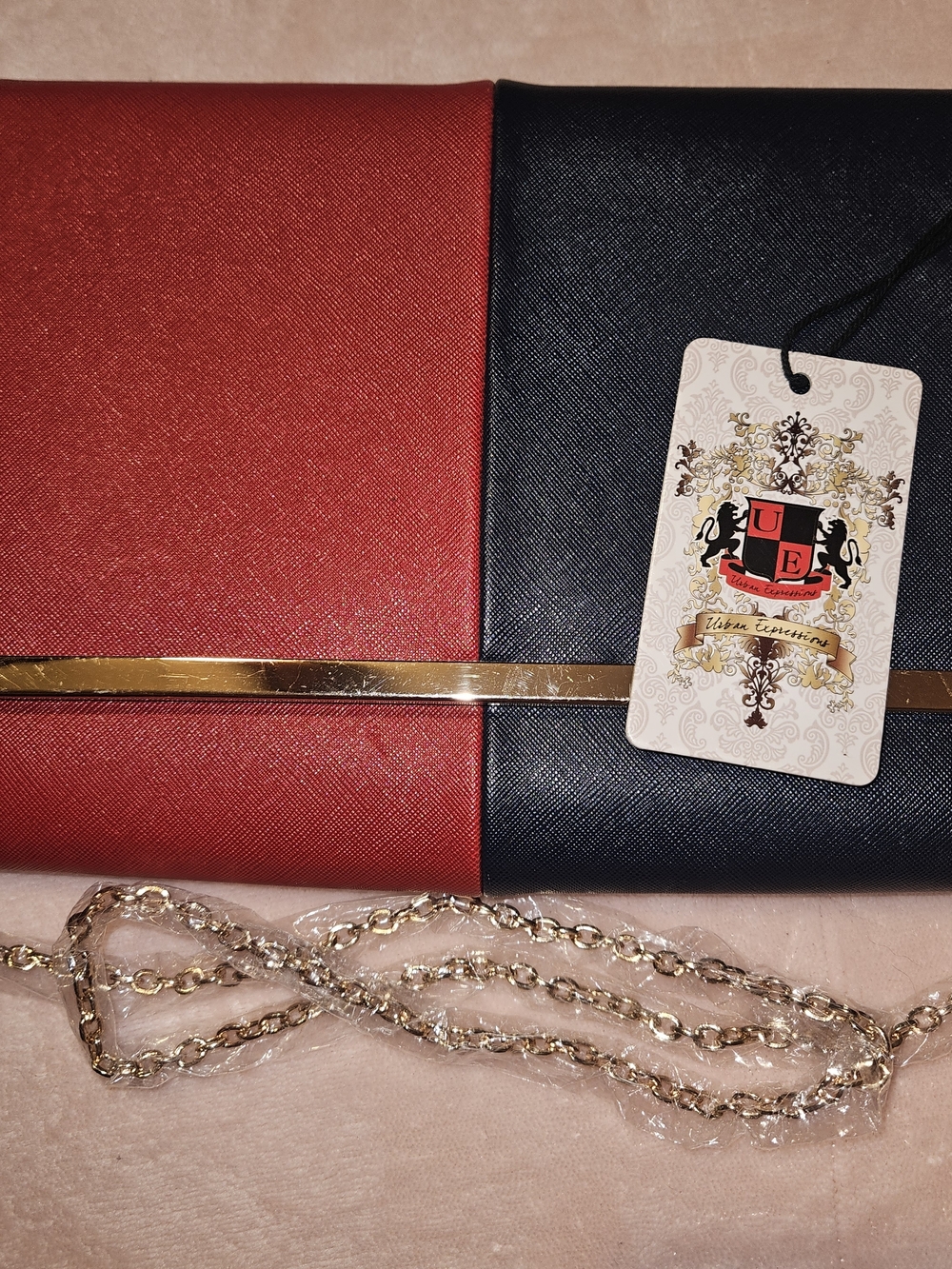 Urban Expressions Red and Navy Handbag with Gold Accent